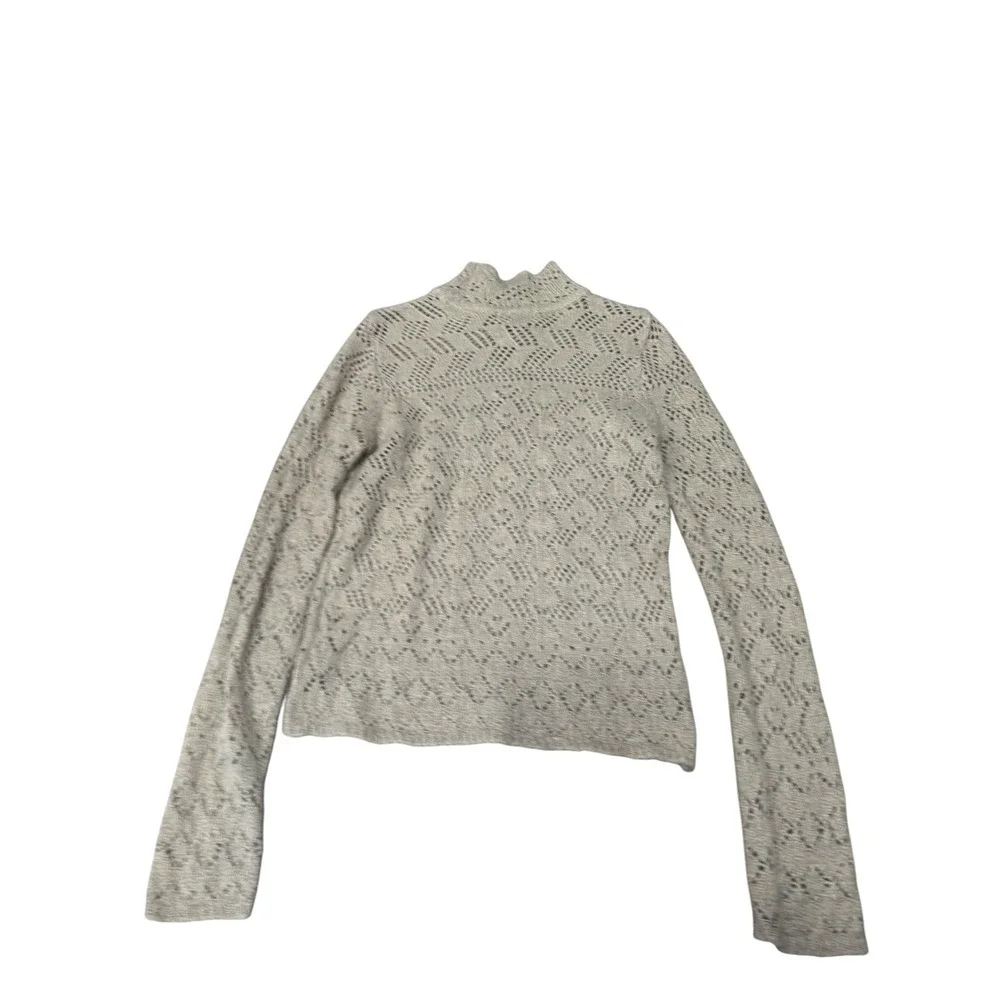 Ralph Lauren Vintage Beige Crochet Knit‎ Mock Neck Sweater Small Cottagecore Y2k